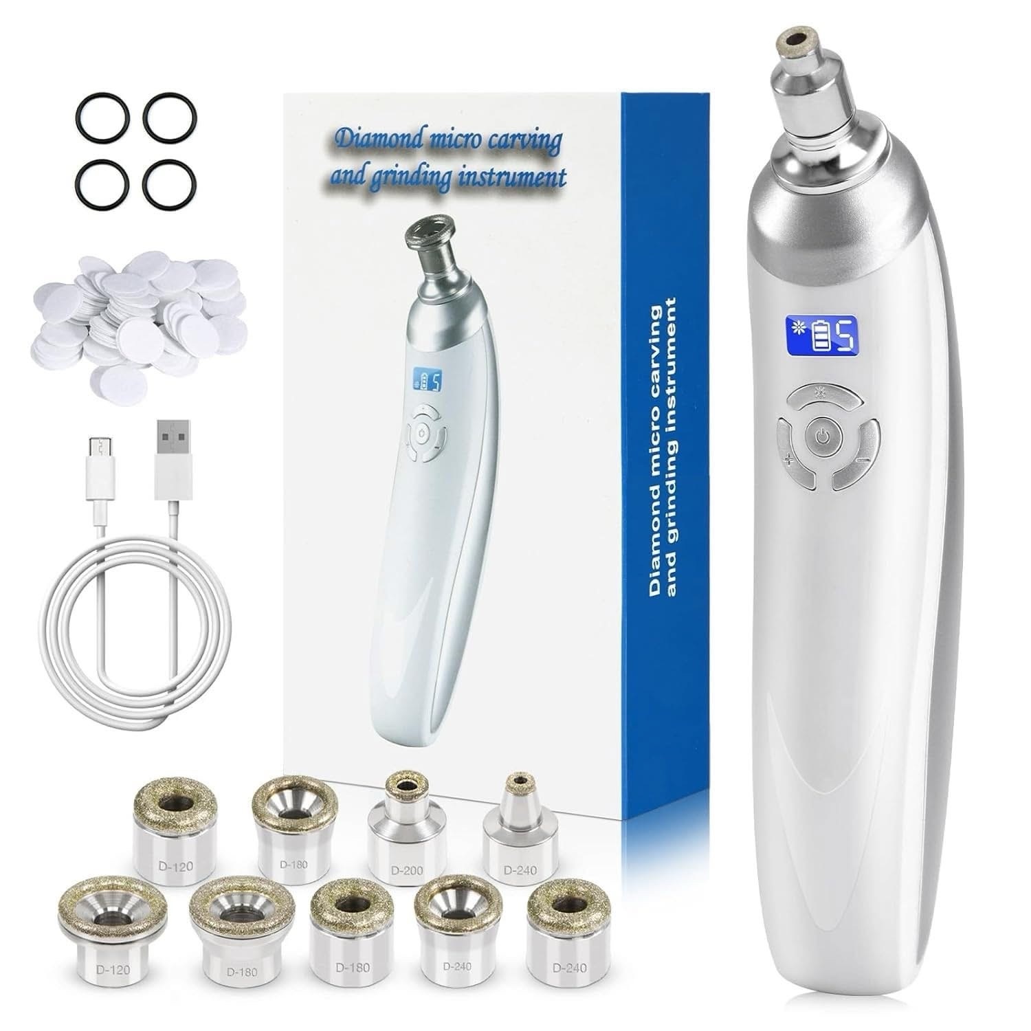 جهاز التقشير الماسي المنزلي مع رؤوس التقشير لتقشير وتنظيف البشرة | Diamond Microdermabrasion Home Device