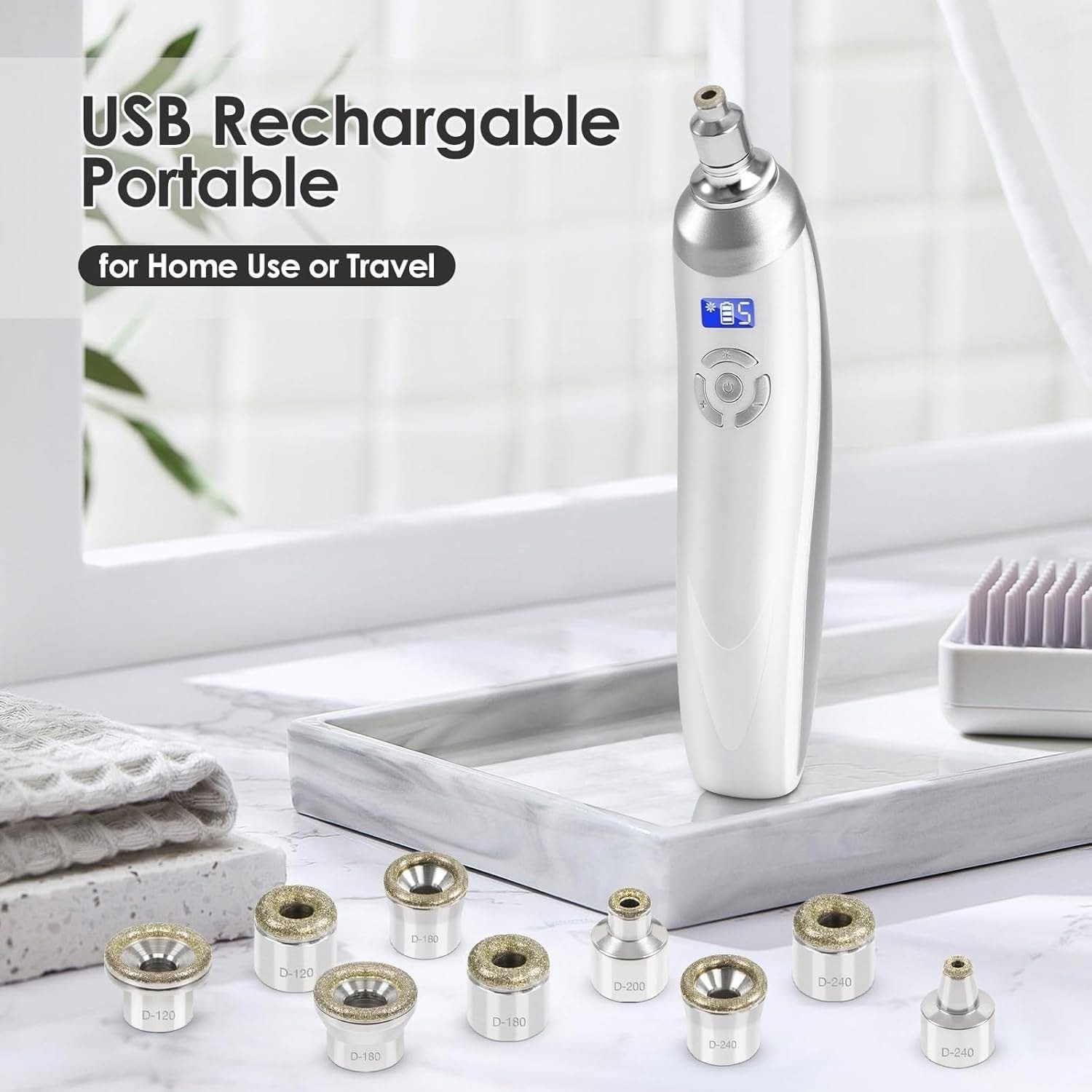 جهاز التقشير الماسي المنزلي مع رؤوس التقشير لتقشير وتنظيف البشرة | Diamond Microdermabrasion Home Device - Image 4