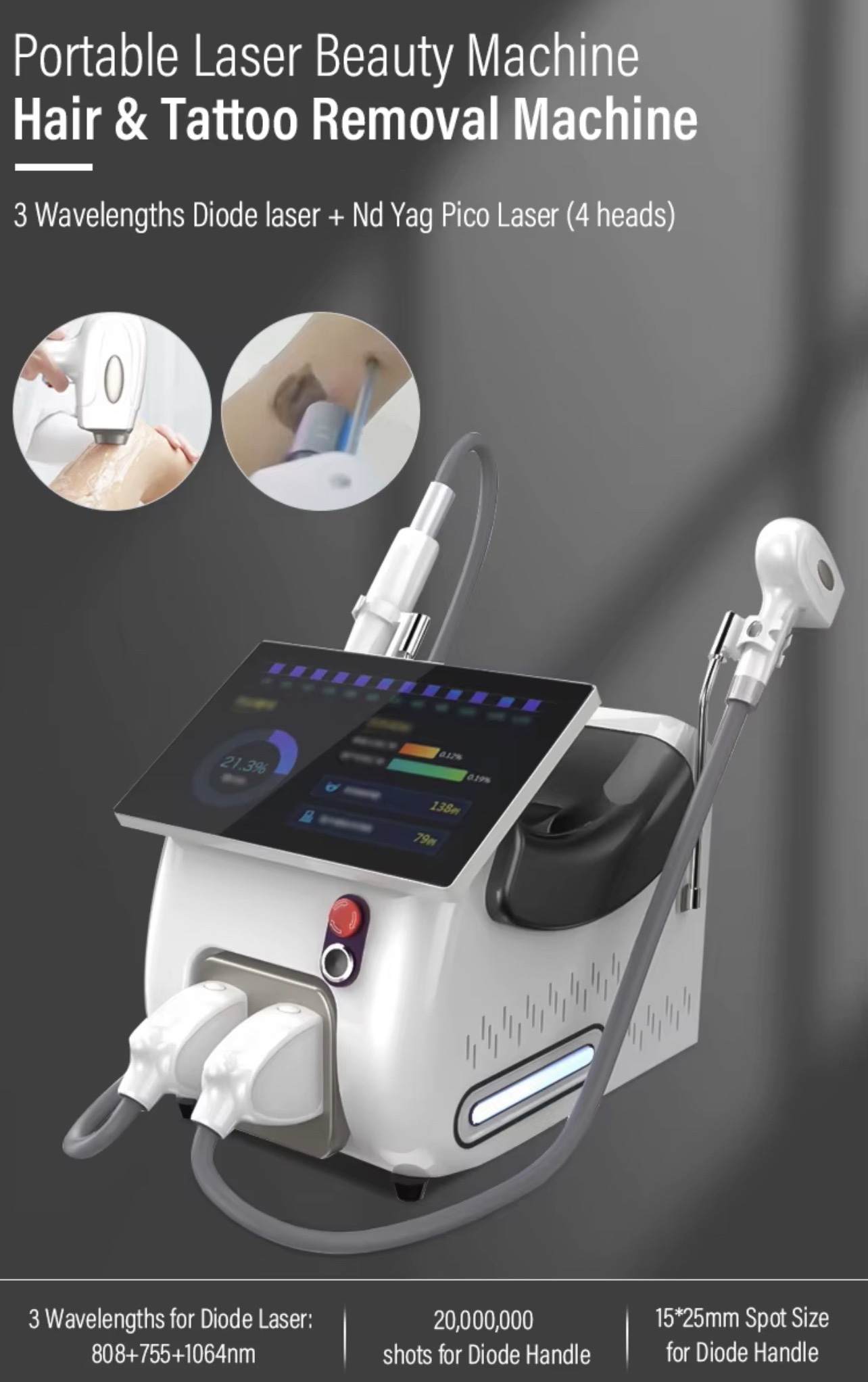 2 in 1 Diode Laser + ND Yag Pico – جهاز ليزر لإزالة الشعر والوشم بتقنية 808 | Hair & Tattoo Removal Machine - Image 8